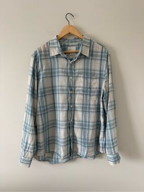 AMERICAN EAGLE | Blue Plaid Men's Button-Up Shirt 100% Cotton (size large)